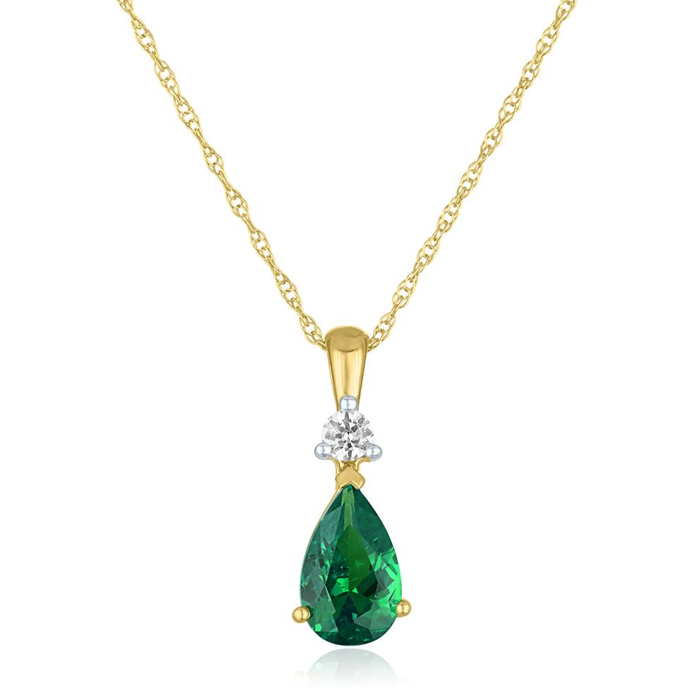 Lab-Created Emerald and Lab-Created White Sapphire Pendant in 10K Yellow Gold – Image 1 of 3