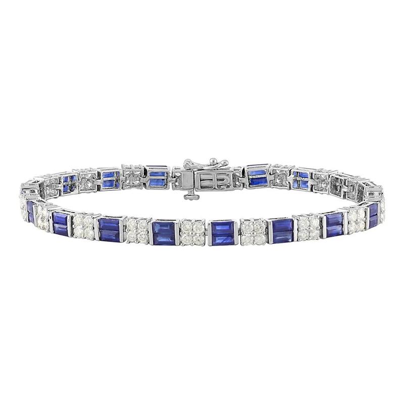 Lab Created Blue &amp; White Sapphire Bracelet in Sterling Silver – Image 1 of 2
