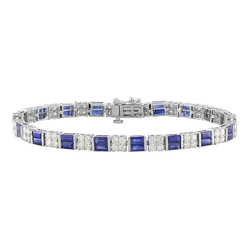 Lab Created Blue &amp; White Sapphire Bracelet in Sterling Silver – Image 1 of 2