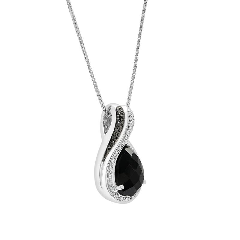 Pear-Shaped Onyx Pendant with Black and White Diamonds in Sterling Silver (1/7 ct. tw.) – Image 2 of 4