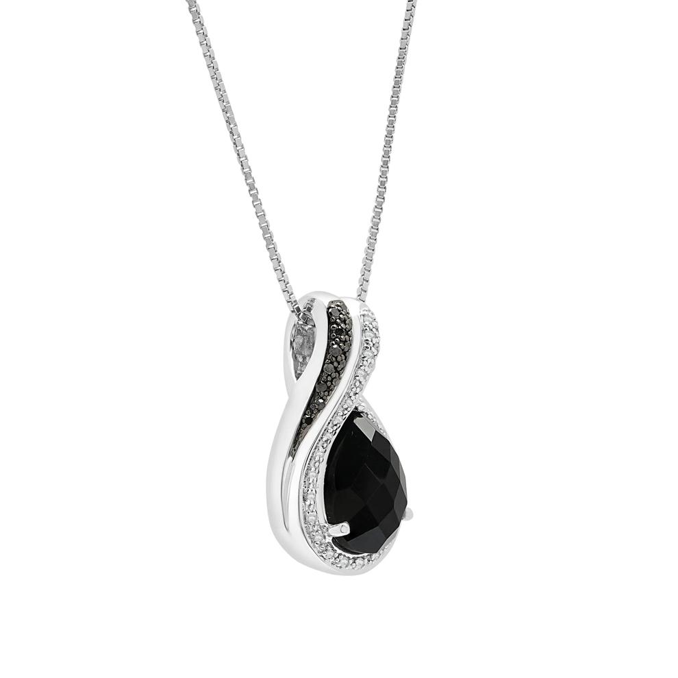 Pear-Shaped Onyx Pendant with Black and White Diamonds in Sterling Silver (1/7 ct. tw.) – Image 2 of 4
