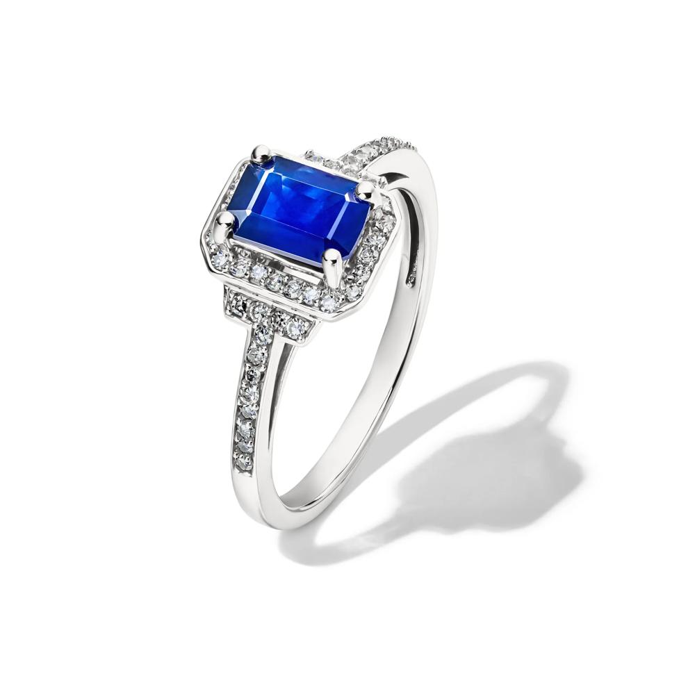 Sapphire &amp; 1/5 ct. tw. Diamond Ring in 10K White Gold – Image 4 of 4