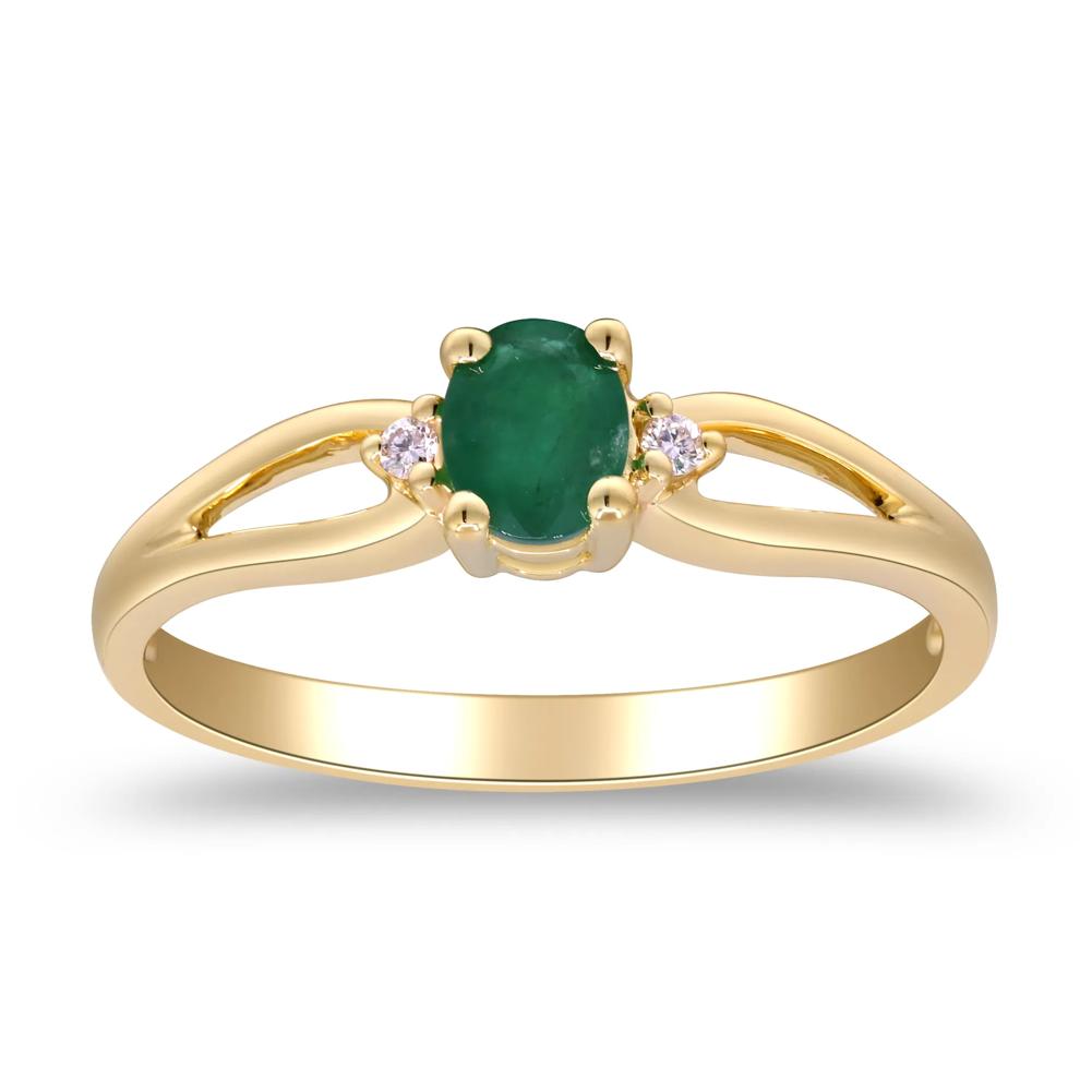 Emerald &amp; Diamond Accent Split-Shank Ring in 10K Yellow Gold – Image 5 of 5