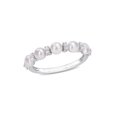 Pearl Stacking Ring with White Topaz in Sterling Silver