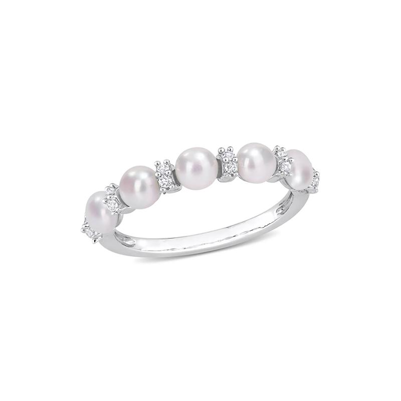 Pearl Stacking Ring with White Topaz in Sterling Silver – Image 1 of 5