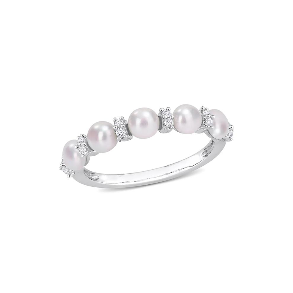 Pearl Stacking Ring with White Topaz in Sterling Silver – Image 1 of 5