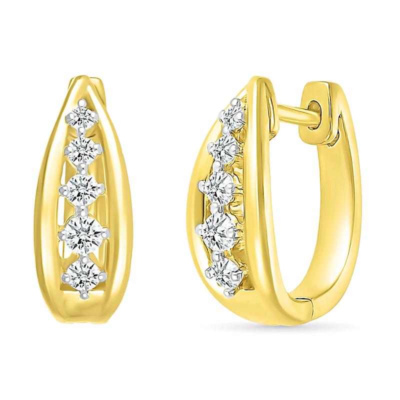 Diamond Graduated Oval Hoop Earrings in 10K Yellow Gold &#40;1/4 ct. tw.&#41; – Image 1 of 3