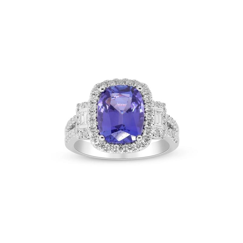Tanzanite and Diamond Cushion Halo Ring in 18K White Gold &#40;5/8 ct. tw.&#41; – Image 1 of 4
