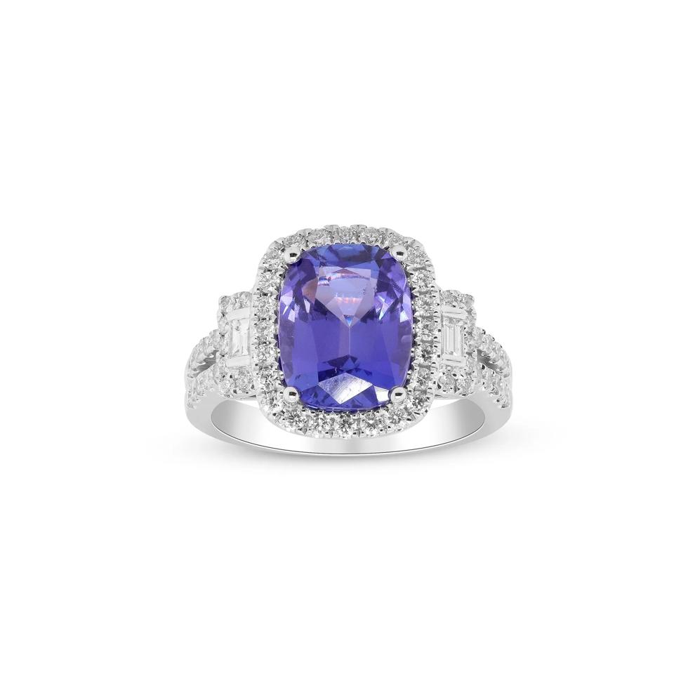 Tanzanite and Diamond Cushion Halo Ring in 18K White Gold (5/8 ct. tw.) – Image 1 of 4