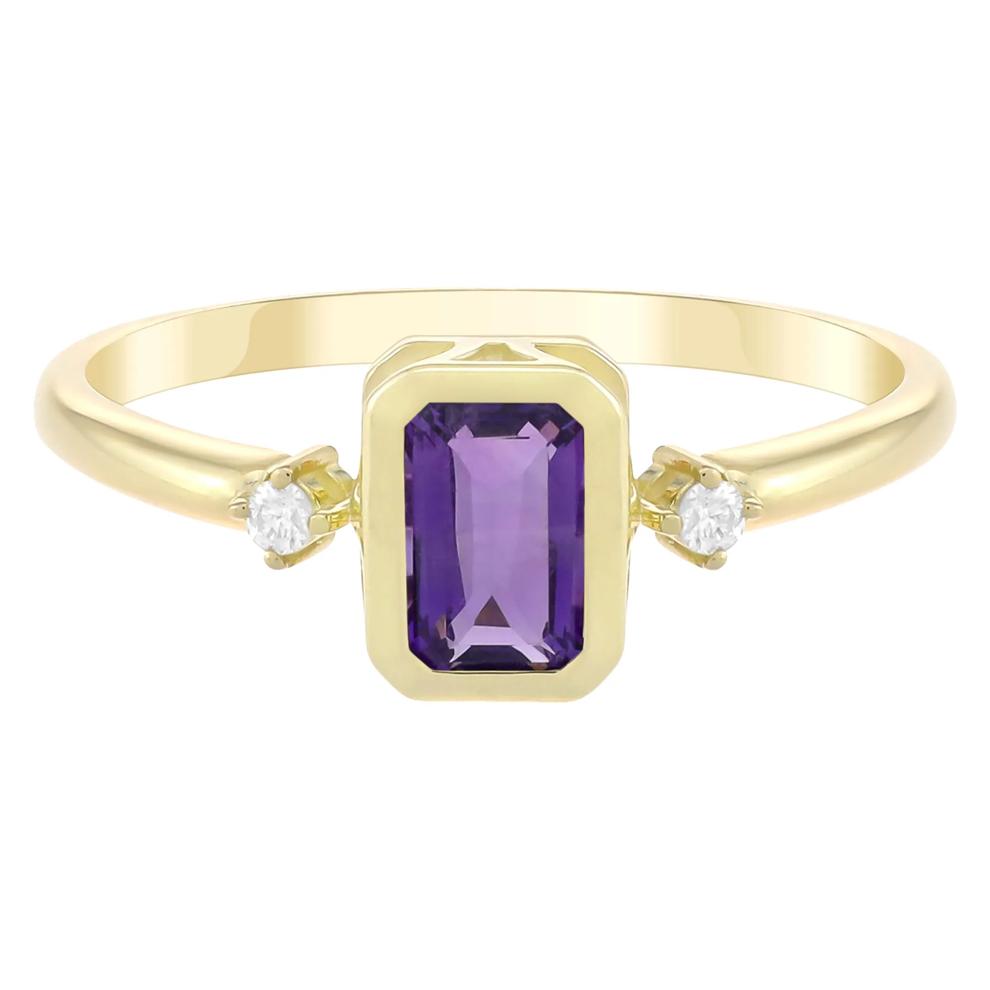 Emerald-Cut Amethyst and Diamond Accent Ring in 10K Yellow Gold – Image 1 of 3