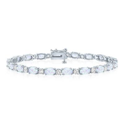Lab-Created Opal and Lab-Created White Sapphire Bracelet in Sterling Silver