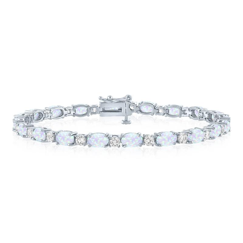 Lab-Created Opal and Lab-Created White Sapphire Bracelet in Sterling Silver – Image 1 of 1