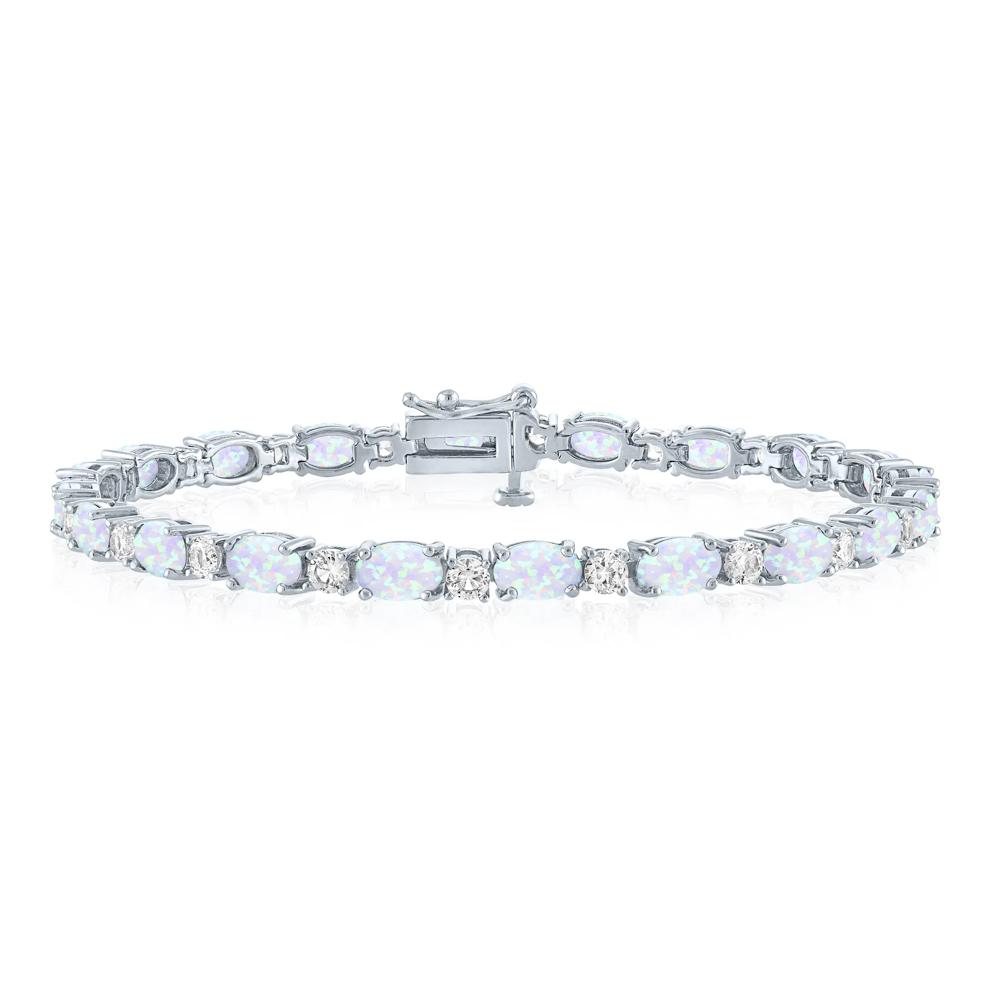 Lab-Created Opal and Lab-Created White Sapphire Bracelet in Sterling Silver – Image 1 of 1
