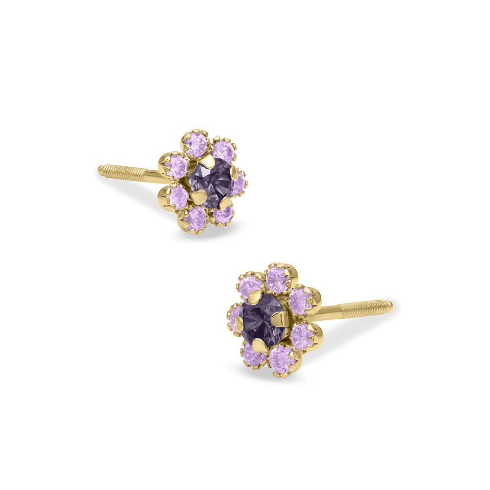 Children's Purple Cubic Zirconia Flower Stud Earrings in 14K Yellow Gold – Image 1 of 2