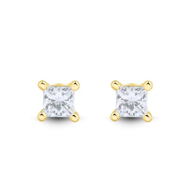Lab Grown Diamond Stud Earrings with Princess-Cut Solitaires in 14K Yellow Gold &#40;1/2 ct. tw.&#41;   – Image 2 of 3
