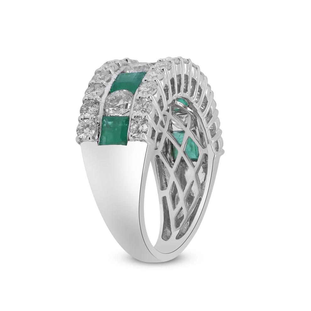 Square Emerald &amp; Round Diamond Band in 14K White Gold (1 7/8 ct. tw.) – Image 3 of 4