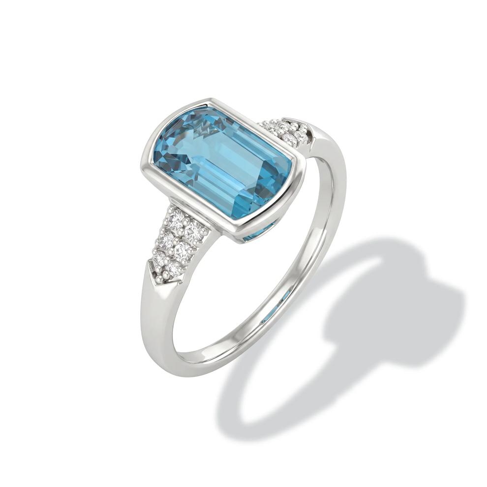 Swiss Blue Topaz &amp; Diamond Ring in 10K White Gold (1/10 ct. tw.) – Image 4 of 4