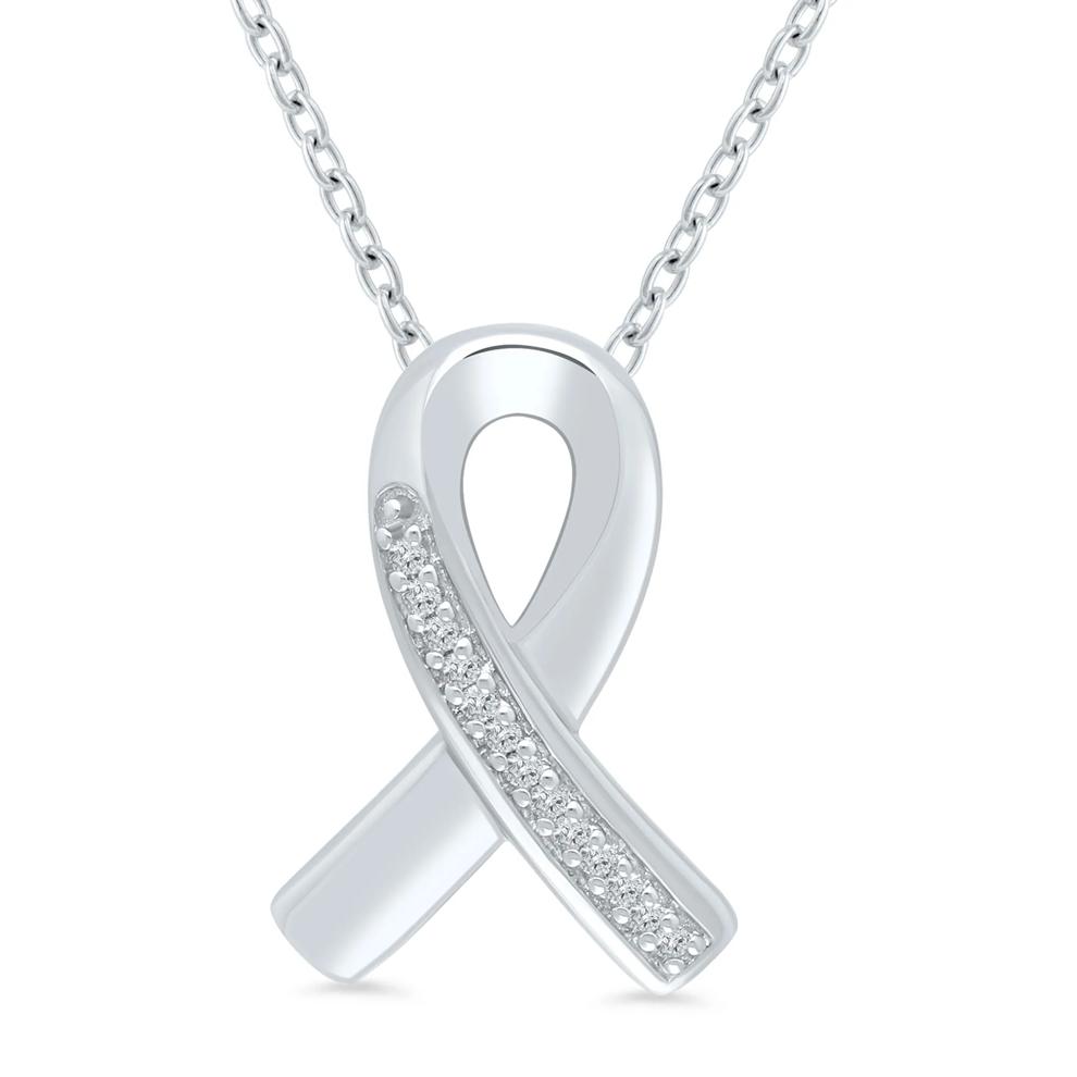 Ribbon Pendant with Diamond Accents in Sterling Silver – Image 1 of 3