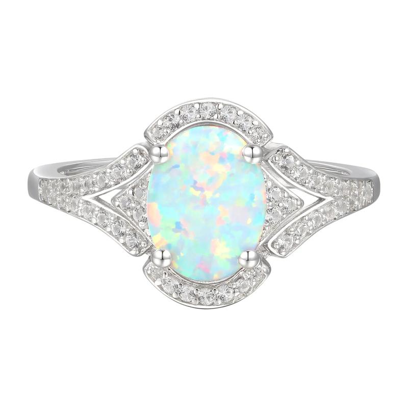 Oval Opal &amp; Lab Created White Sapphire Earring, Pendant &amp; Ring Set in Sterling Silver – Image 2 of 9