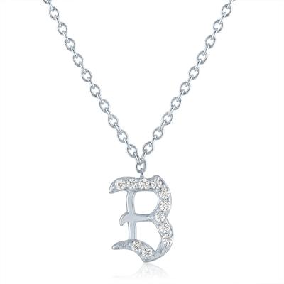 Diamond Accent Gothic Script B Initial Pendant in Sterling Silver