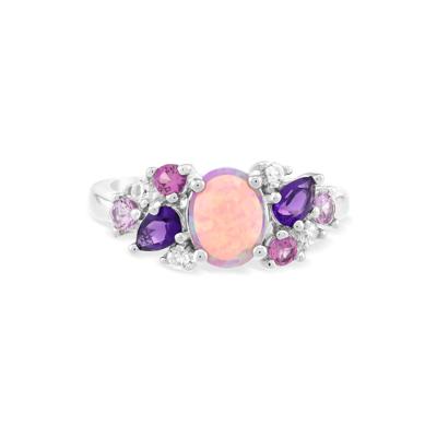 Lab-Created Opal, Amethyst, Lab-Created Pink & White Sapphire Ring in Sterling Silver