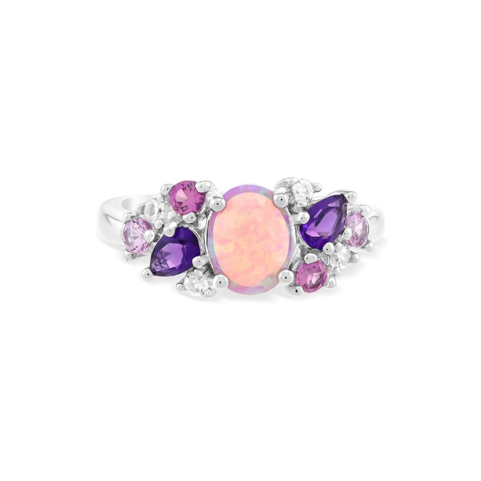 Lab-Created Opal, Amethyst, Lab-Created Pink &amp; White Sapphire Ring in Sterling Silver – Image 1 of 4