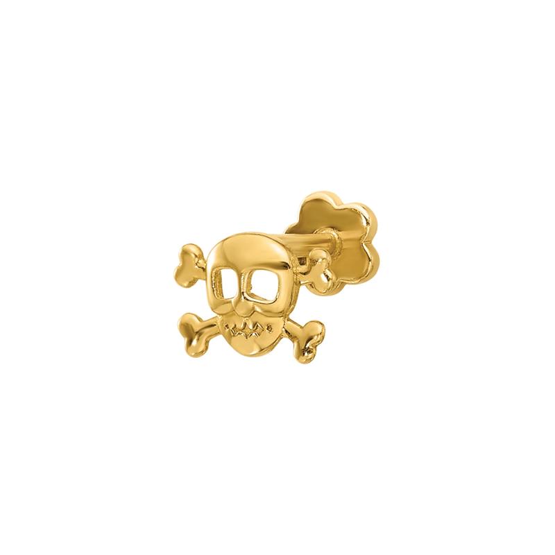 Skull and Crossbones Cartilage Stud in 14K Yellow Gold, 18 Gauge – Image 1 of 3