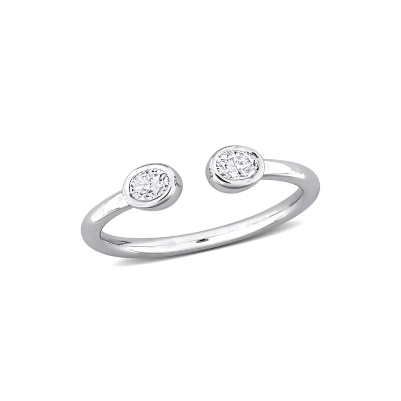 Lab-Created Moissanite Oval Bezel Open Band in Sterling Silver – Image 4 of 7