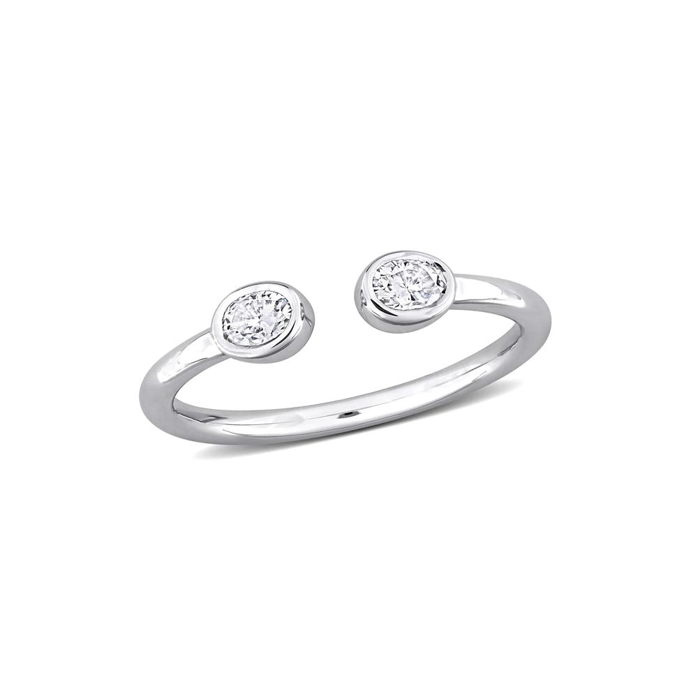 Lab-Created Moissanite Oval Bezel Open Band in Sterling Silver – Image 4 of 7
