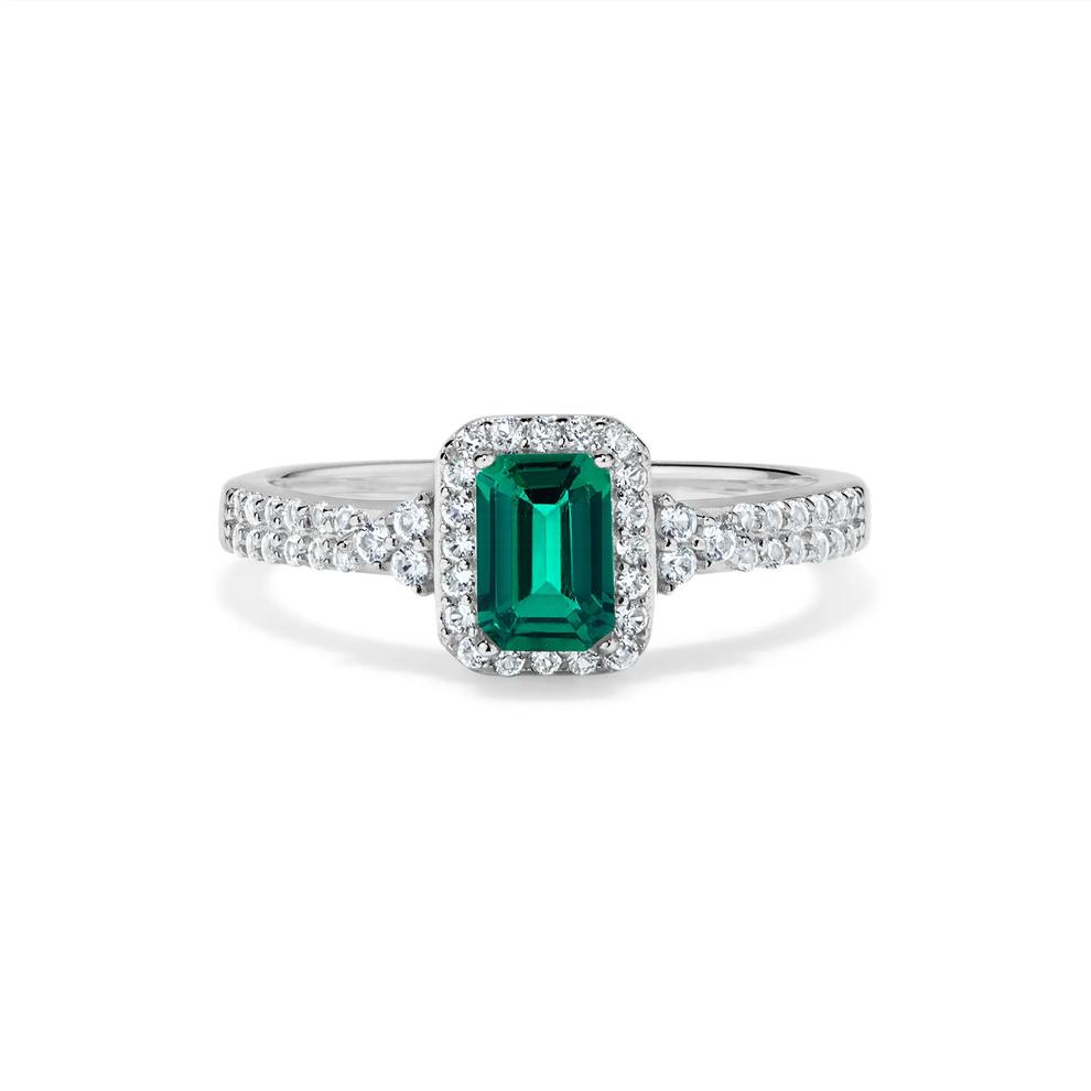 Lab-Created Emerald &amp; Lab-Created White Sapphire Halo Ring, Earrings, &amp; Pendant Boxed Set in Sterling Silver – Image 2 of 4