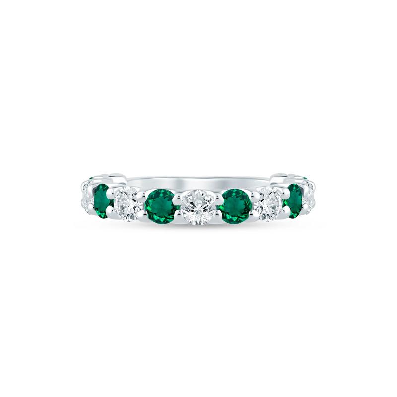 Lab Grown Diamond and Lab-Created Emerald Anniversary Band in 14K White Gold &#40;1 ct. tw.&#41; – Image 1 of 3