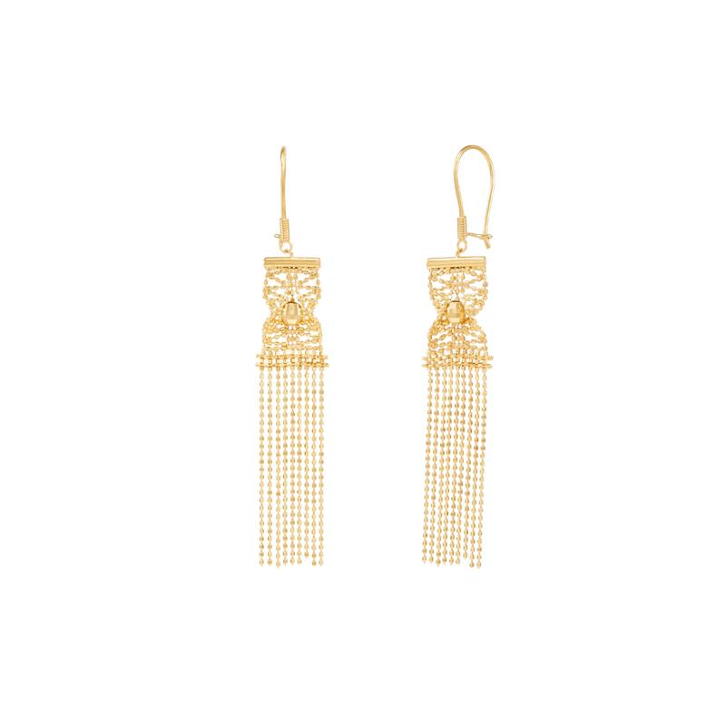 Beaded Dangle Curtain Earrings in 10K Yellow Gold – Image 1 of 1
