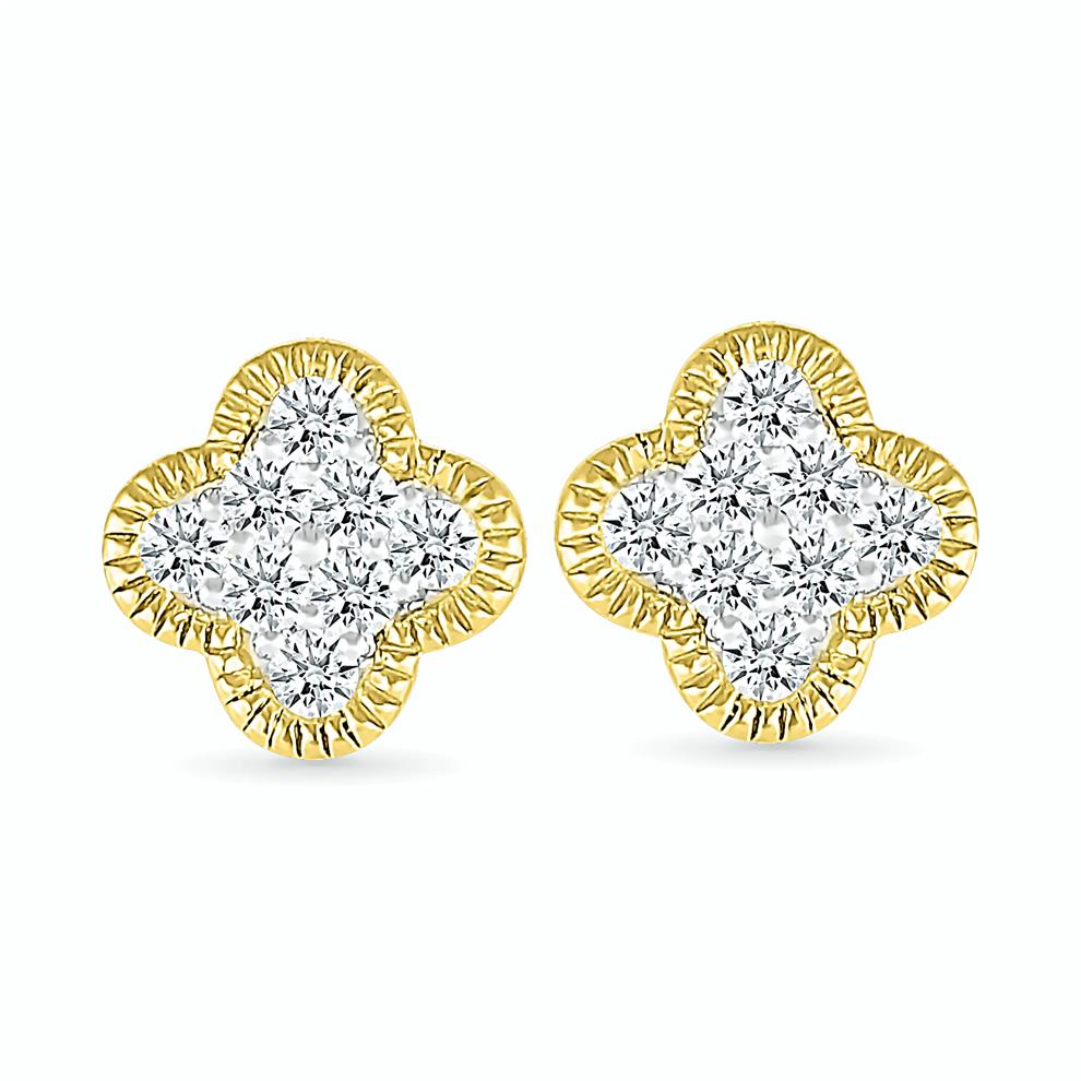 Diamond Clover Stud Earrings in 10K Yellow Gold (1/6 ct. tw.) – Image 2 of 3