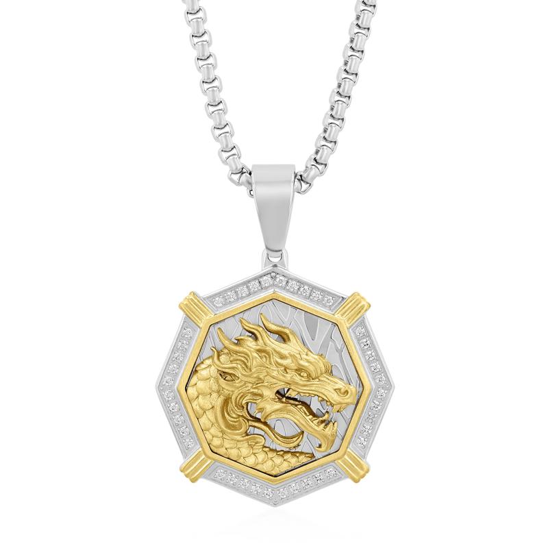 Men&#39;s Dragon Diamond Pendant in Ion-Plated Stainless Steel &#40;1/4 ct. tw.&#41; – Image 1 of 3