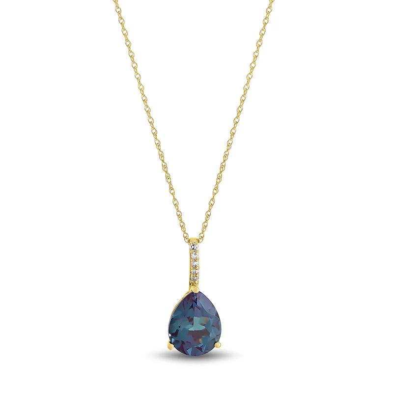 Lab Created Alexandrite &amp; Diamond Pendant in 10K Yellow Gold – Image 1 of 2