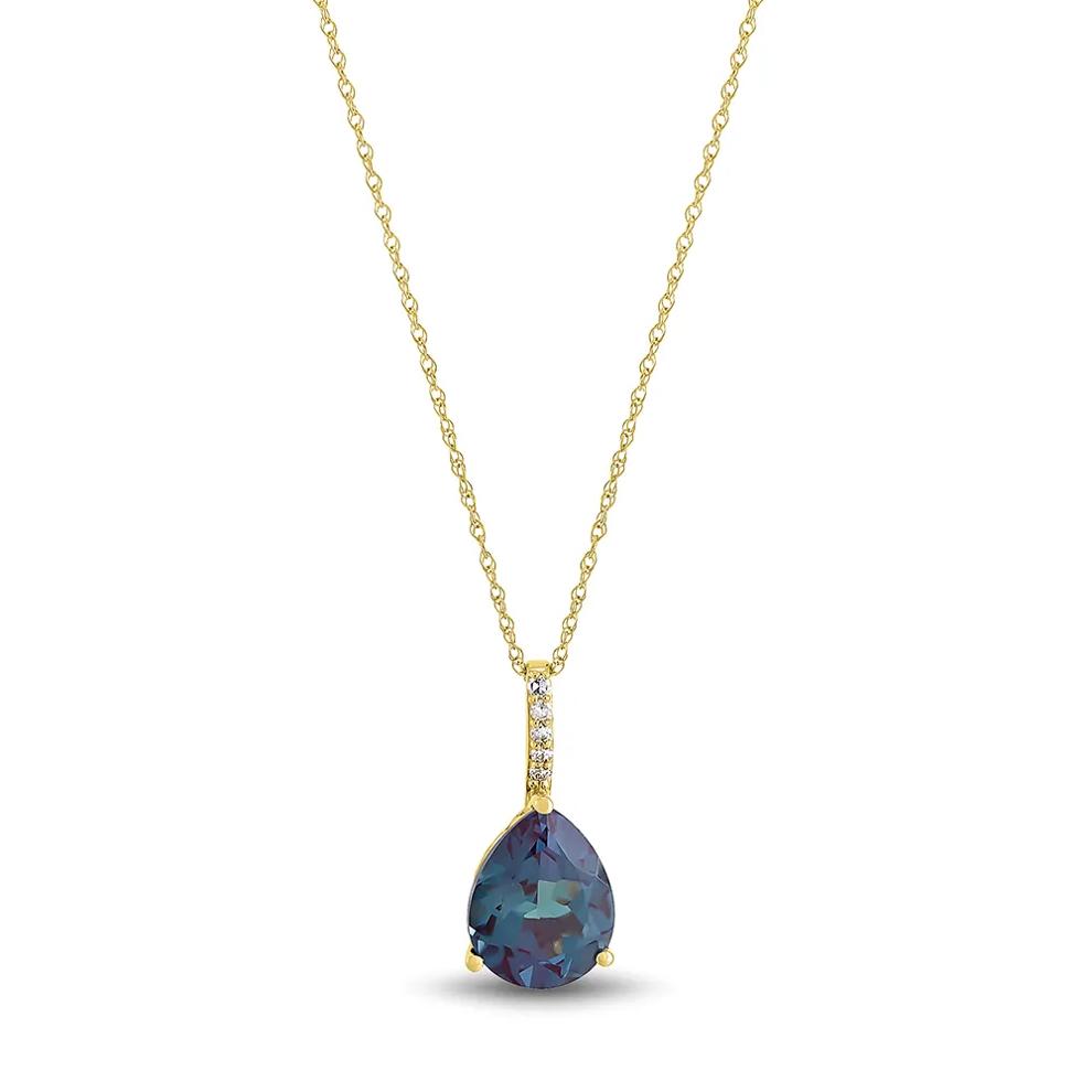 Lab Created Alexandrite &amp; Diamond Pendant in 10K Yellow Gold – Image 1 of 2
