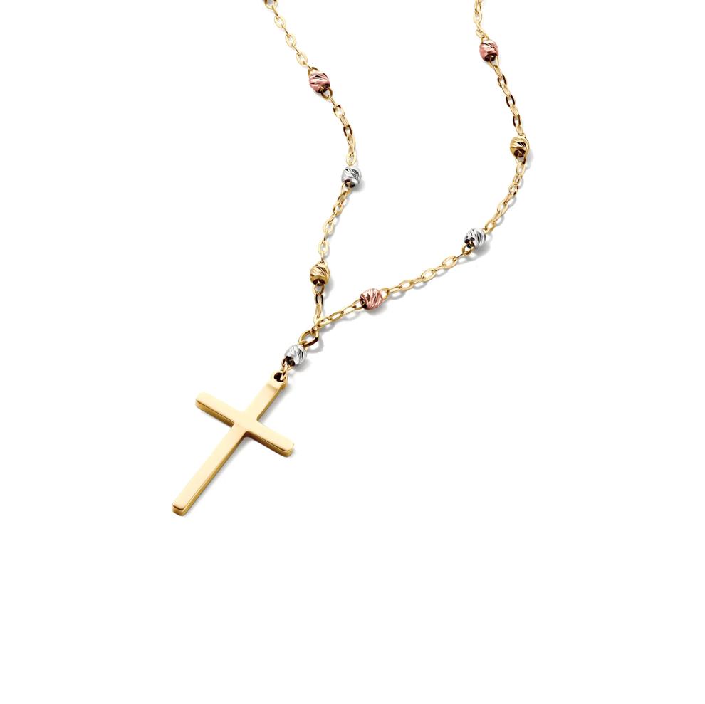Tricolor Bead Cross Necklace in 14K Gold – Image 4 of 6