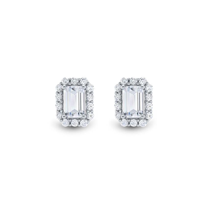Lab Grown Diamond Emerald-Cut Halo Earrings in 10K White Gold &#40;2 ct. tw.&#41; – Image 2 of 2