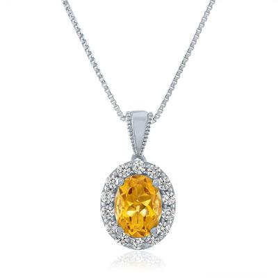 Oval Citrine & Lab Created White Sapphire Pendant in Sterling Silver