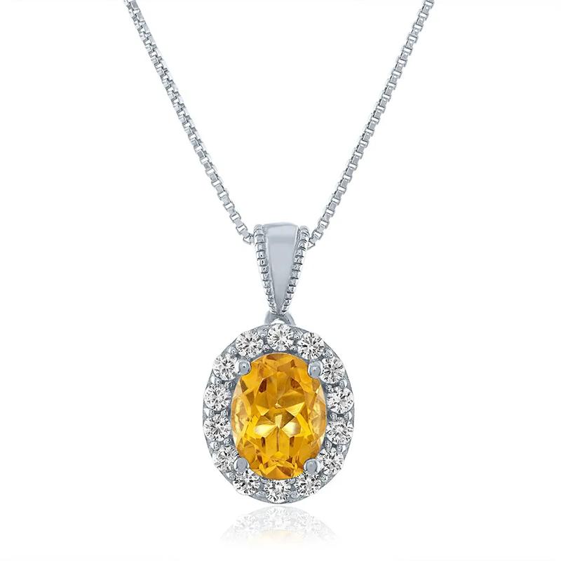 Oval Citrine &amp; Lab Created White Sapphire Pendant in Sterling Silver – Image 1 of 3