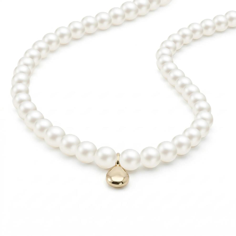 Freshwater Cultured Pearl Necklace With Pear-Shaped Drop Pendant in 10K Yellow Gold – Image 3 of 4