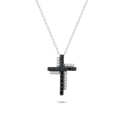 Black & White Diamond Cross Pendant in Sterling Silver (1/4 ct. tw.)