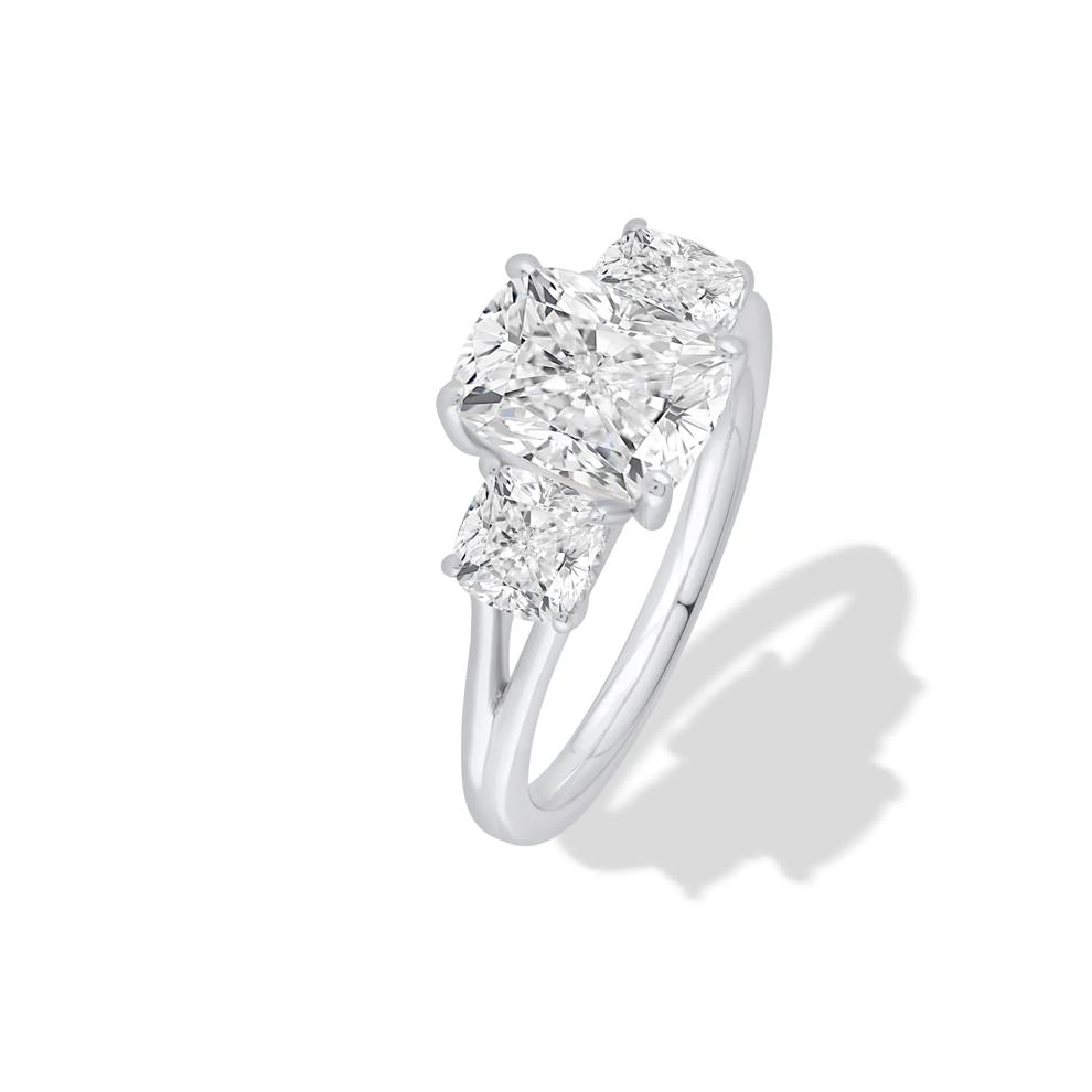 Lab Grown Diamond Elongated Cushion Three-Stone Engagement Ring in 14K White Gold (3 ct. tw.) – Image 4 of 4