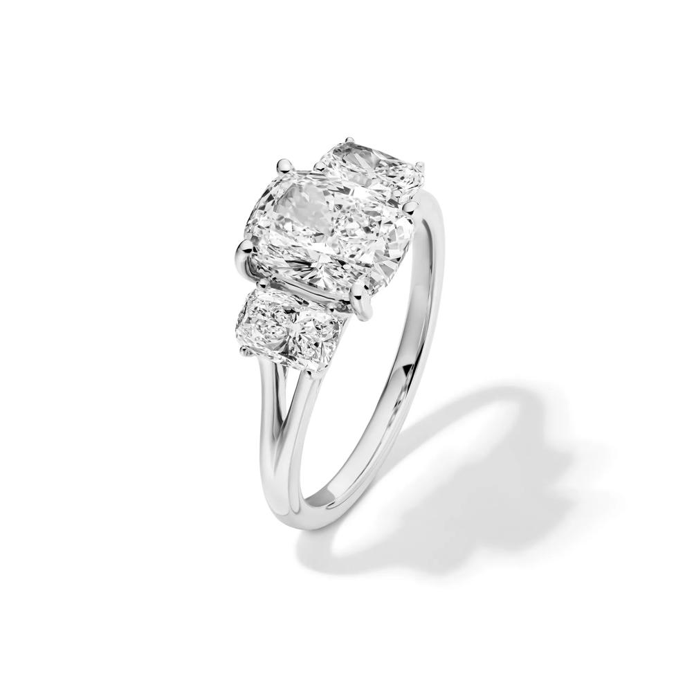 Lab Grown Diamond Elongated Cushion Three-Stone Engagement Ring in 14K White Gold (3 ct. tw.) – Image 4 of 4