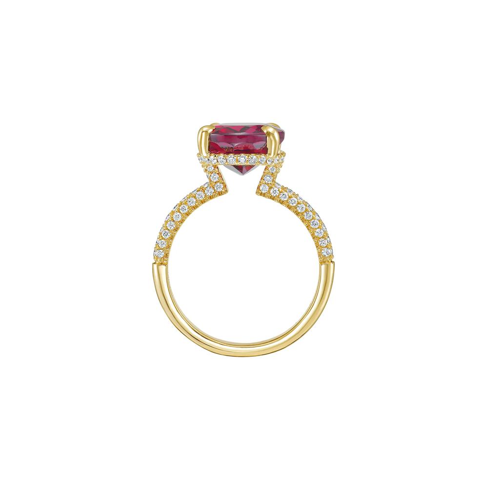 Rhodolite Garnet Oval &amp; Pav&eacute; Diamond Ring in 14K Yellow Gold (1/2 ct. tw.) – Image 2 of 3
