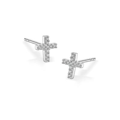 Diamond Accent Cross Stud Earrings in Sterling Silver