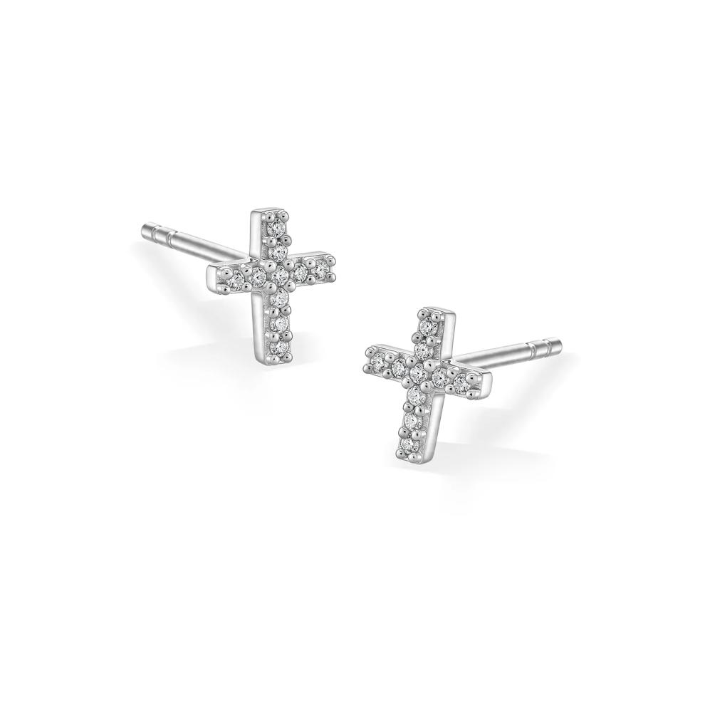 Diamond Accent Cross Stud Earrings in Sterling Silver – Image 1 of 2