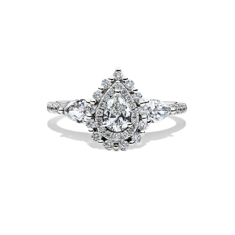 1 ct. tw. Diamond Double Halo Three-Stone Engagement Ring in 14K White Gold – Image 1 of 5