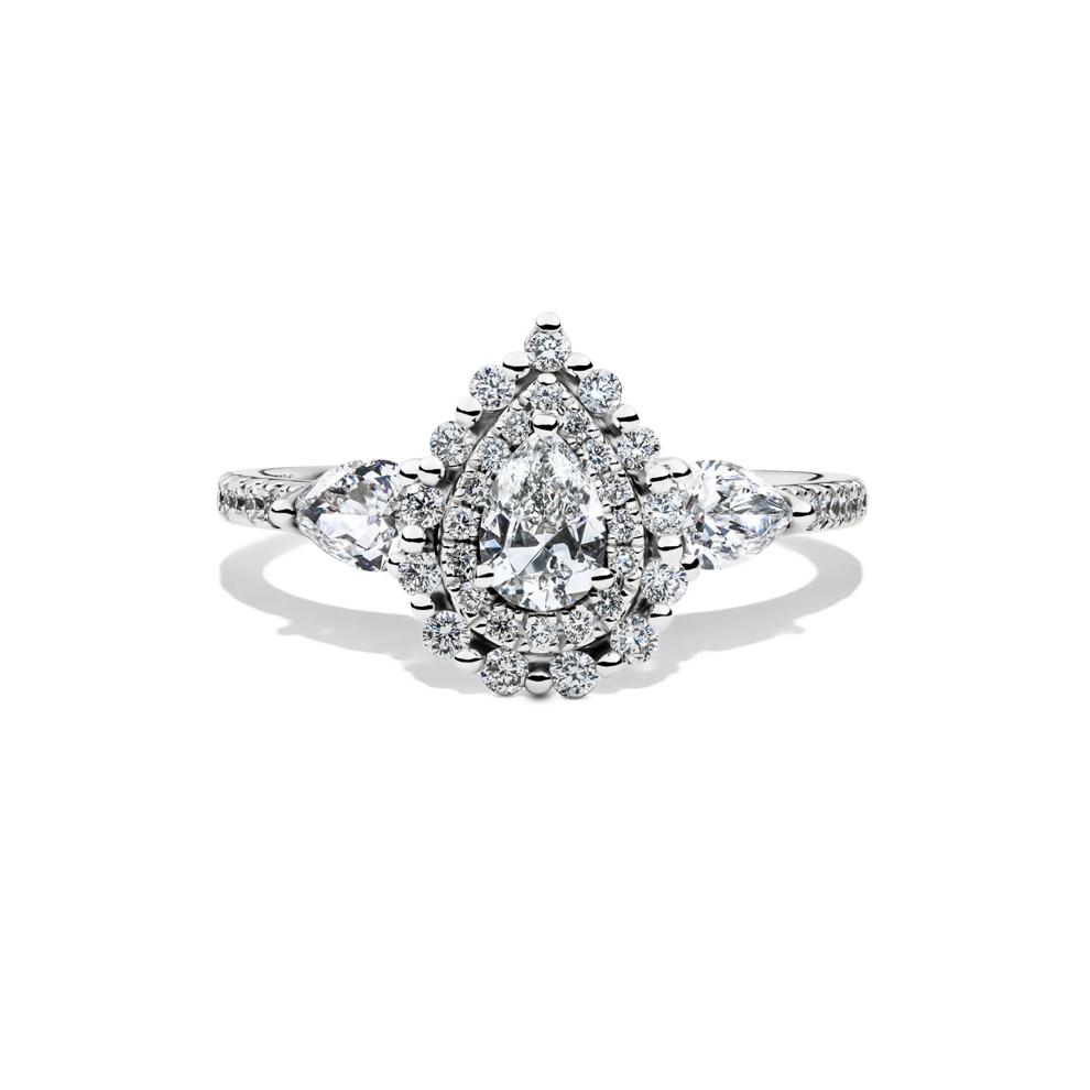 1 ct. tw. Diamond Double Halo Three-Stone Engagement Ring in 14K White Gold – Image 1 of 5