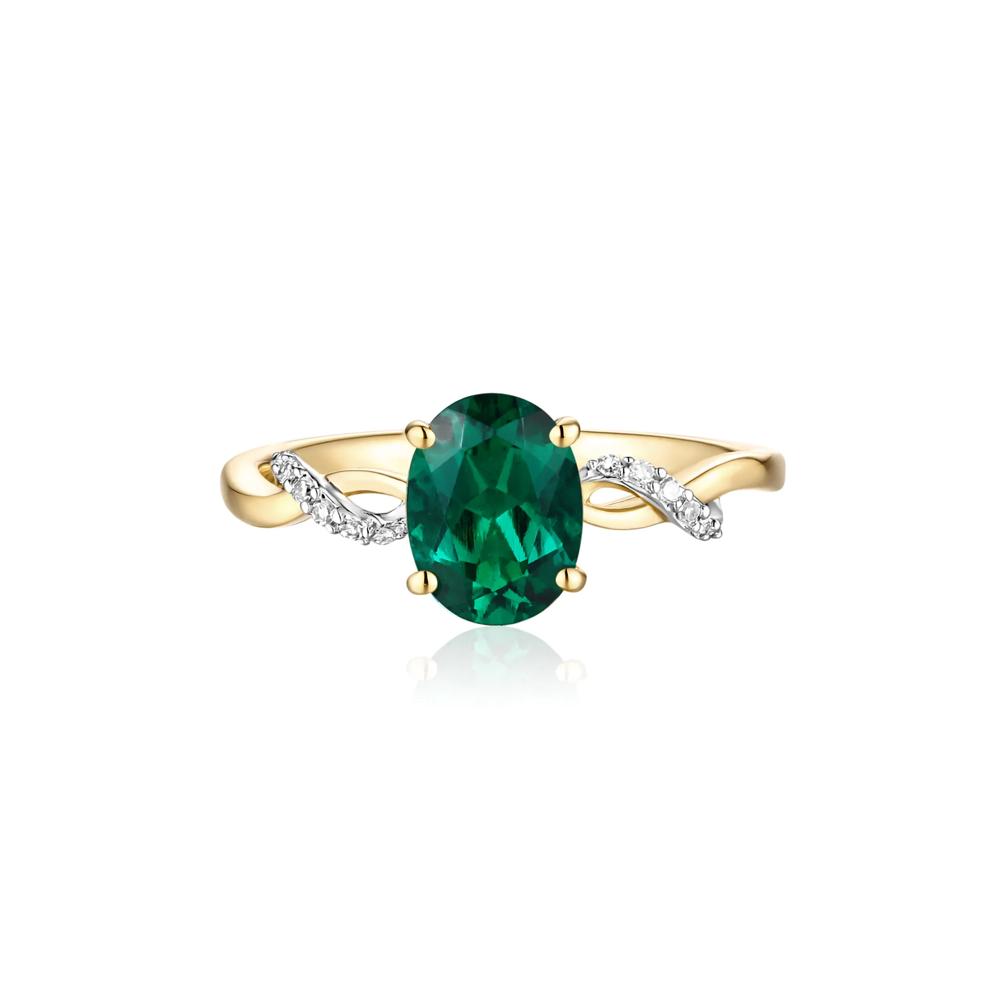 Lab-Created Emerald and Diamond Accent Ring in 10K Yellow Gold – Image 1 of 3
